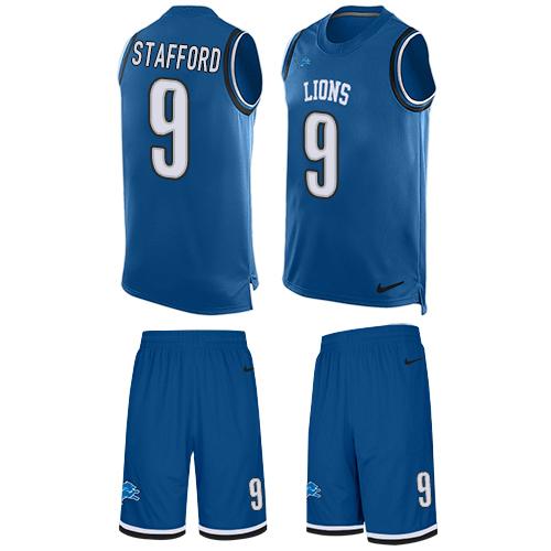 Nike Lions #9 Matthew Stafford Blue Team Color Men's Stitched NFL Limited Tank Top Suit Jersey - Click Image to Close